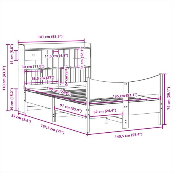Massivholzbett ohne Matratze Wachsbraun 135x190 cm Kiefernholz