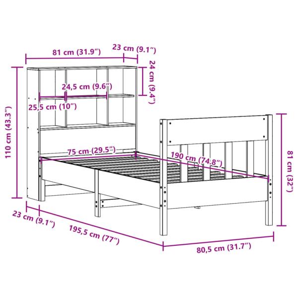 Massivholzbett ohne Matratze Wachsbraun 75x190 cm Kiefernholz