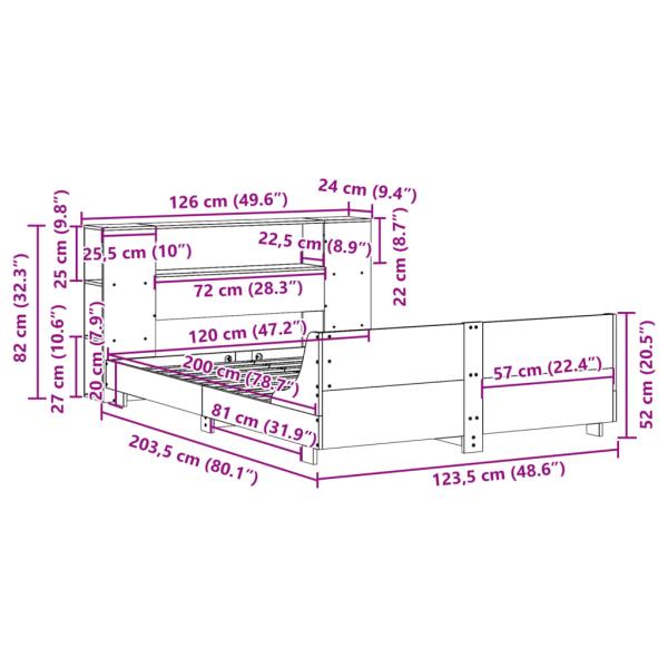 Massivholzbett ohne Matratze 120x200 cm Kiefernholz