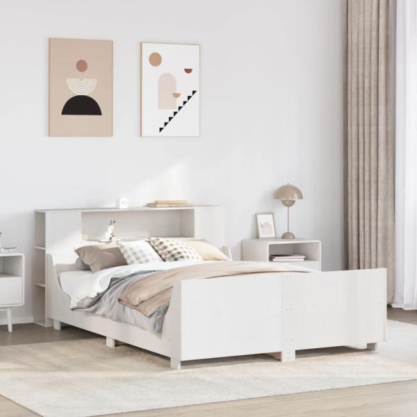 ARDEBO.de - Massivholzbett ohne Matratze Weiß 135x190 cm Kiefernholz