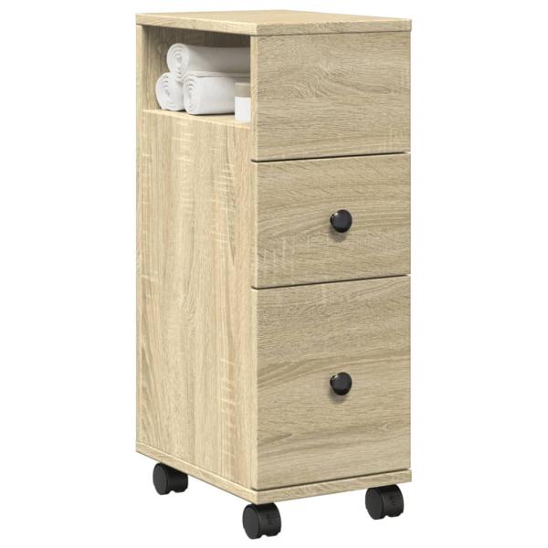 ARDEBO.de - Schmaler Badschrank mit Rädern Sonoma-Eiche Holzwerkstoff