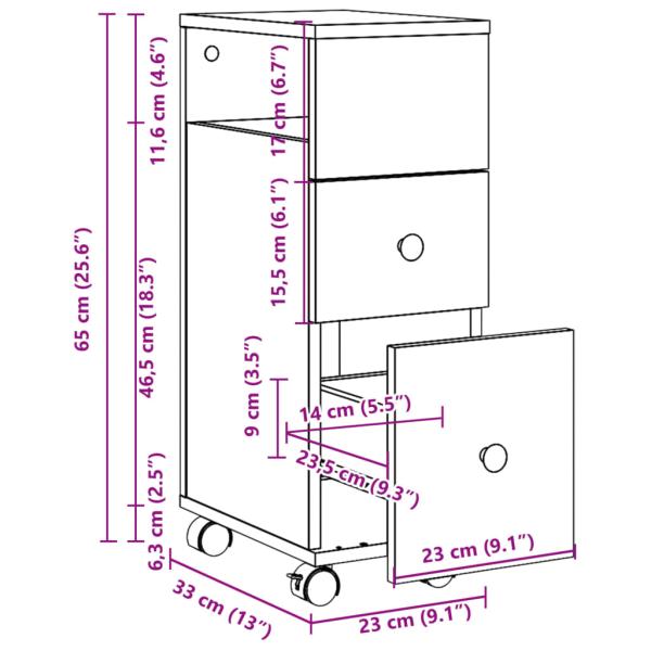 Schmaler Badschrank mit Rädern Sonoma-Eiche Holzwerkstoff