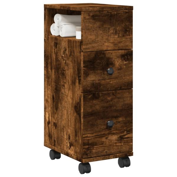 ARDEBO.de - Badschrank Schmal mit Rollen Räuchereiche Holzwerkstoff