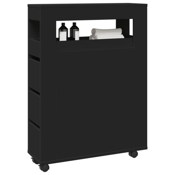 ARDEBO.de - Badschrank Schmal mit Rollen Schwarz Holzwerkstoff