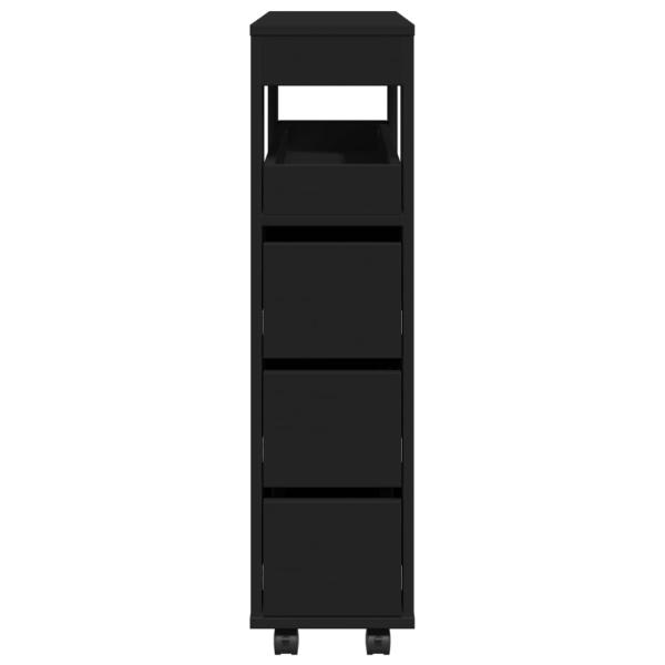 Badschrank Schmal mit Rollen Schwarz Holzwerkstoff