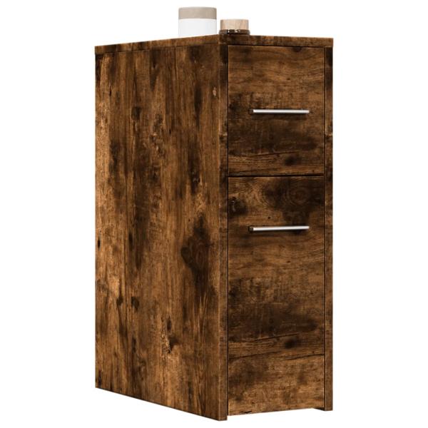 ARDEBO.de - Badschrank Schmal mit Rollen Räuchereiche Holzwerkstoff