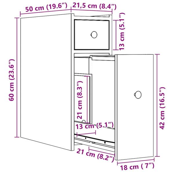 Badschrank Schmal mit Rollen Sonoma-Eiche Holzwerkstoff