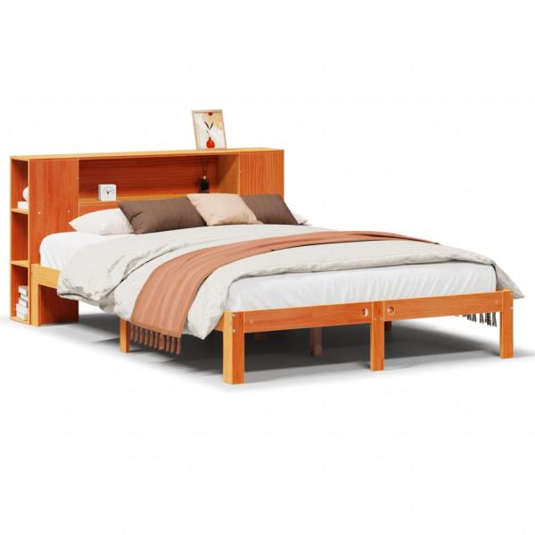 Massivholzbett mit Regal ohne Matratze Wachsbraun 135x190 cm