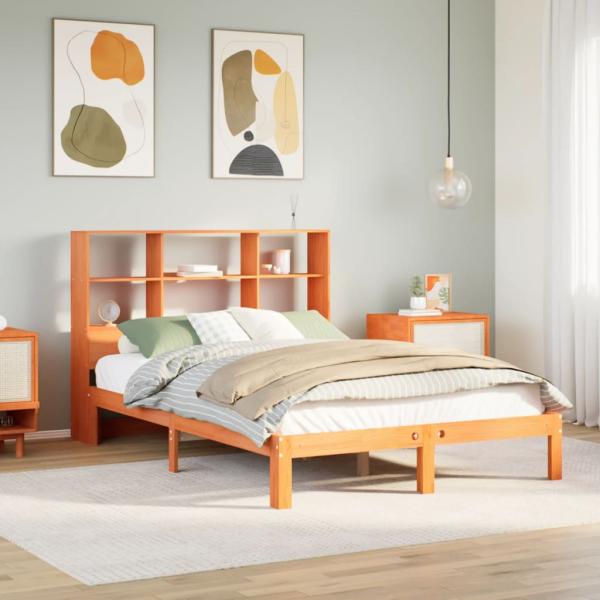 ARDEBO.de - Massivholzbett mit Regal ohne Matratze Wachsbraun 120x200 cm