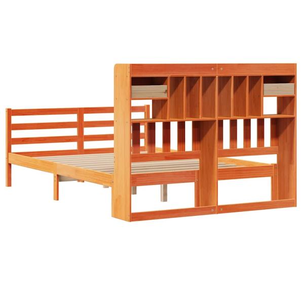 Massivholzbett mit Regal ohne Matratze Wachsbraun 140x190 cm