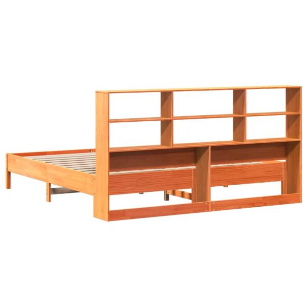 Massivholzbett mit Regal ohne Matratze Wachsbraun 180x200 cm
