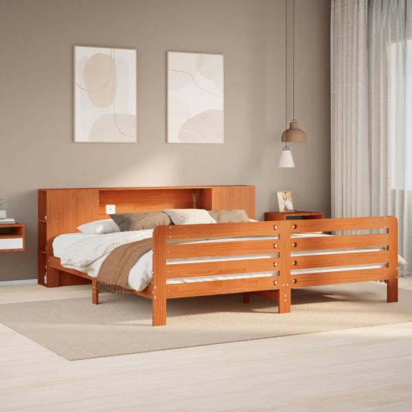 ARDEBO.de - Massivholzbett ohne Matratze Wachsbraun 200x200 Kiefernholz