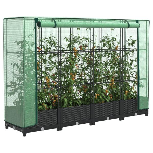 ARDEBO.de - Hochbeet mit Gewächshaus-Aufsatz Rattan-Optik 160x40x123 cm