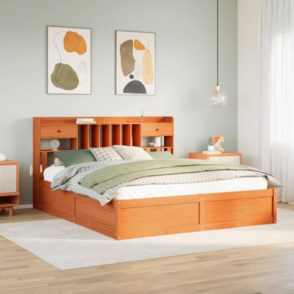 ARDEBO.de - Massivholzbett ohne Matratze Wachsbraun 200x200 Kiefernholz