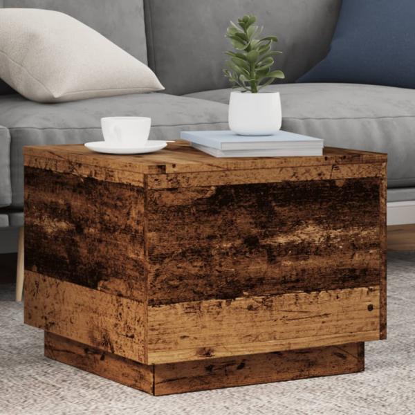 ARDEBO.de - Couchtisch mit LED-Leuchten Altholz-Optik 50x50x40 cm