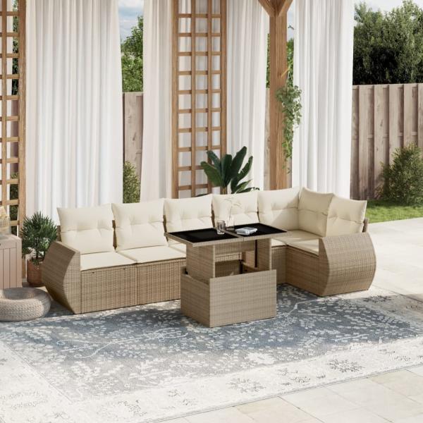 ARDEBO.de - 7-tlg. Garten-Sofagarnitur mit Kissen Beige Poly Rattan