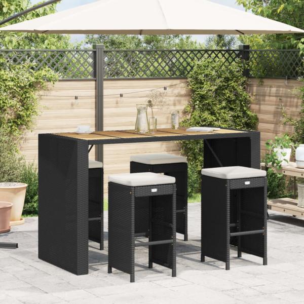 ARDEBO.de - Garten-Barhocker mit Kissen 4 Stk. Schwarz Poly Rattan