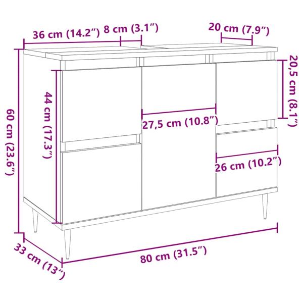 Badschrank Betongrau 80x33x60 cm Holzwerkstoff