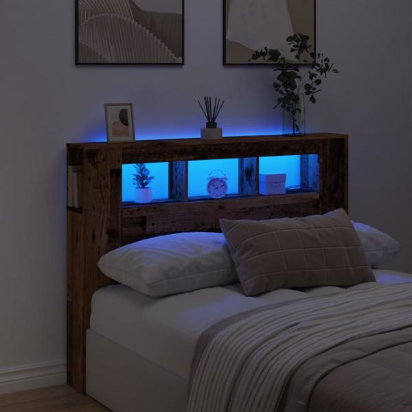 ARDEBO.de - LED-Kopfteil Altholz-Optik 140x18,5x103,5 cm Holzwerkstoff