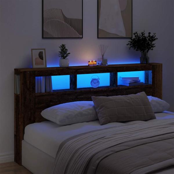 ARDEBO.de - LED-Kopfteil Altholz-Optik 200x18,5x103,5 cm Holzwerkstoff