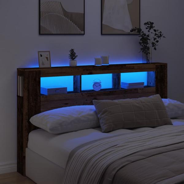 ARDEBO.de - LED-Kopfteil Altholz-Optik 180x18,5x103,5 cm Holzwerkstoff