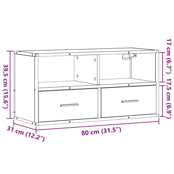 TV-Schrank Grau Sonoma 80x31x39,5 cm Holzwerkstoff und Metall