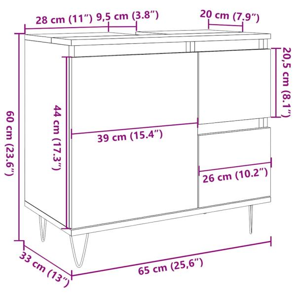 Waschbeckenunterschrank Betongrau 65x33x60 cm Holzwerkstoff