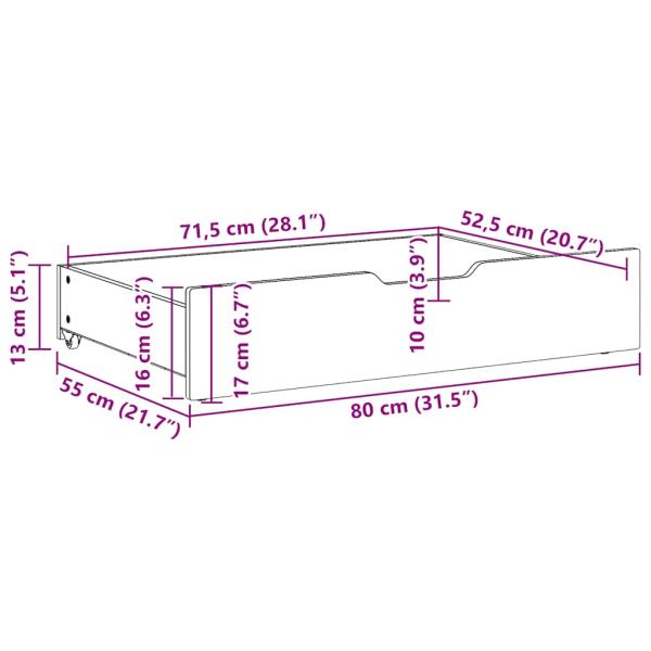 Bettschubladen 2 Stk. Wachsbraun 80x55x16 cm Massivholz Kiefer