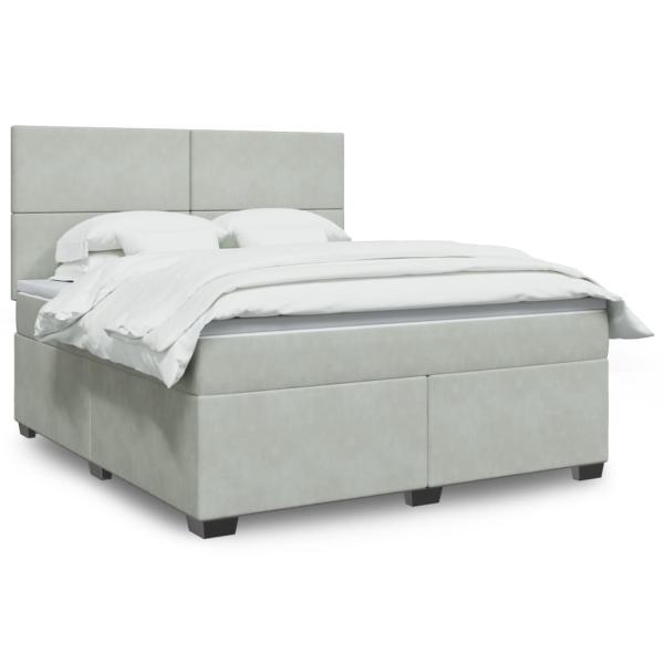 ARDEBO.de - Boxspringbett mit Matratze Hellgrau 180x200 cm Samt