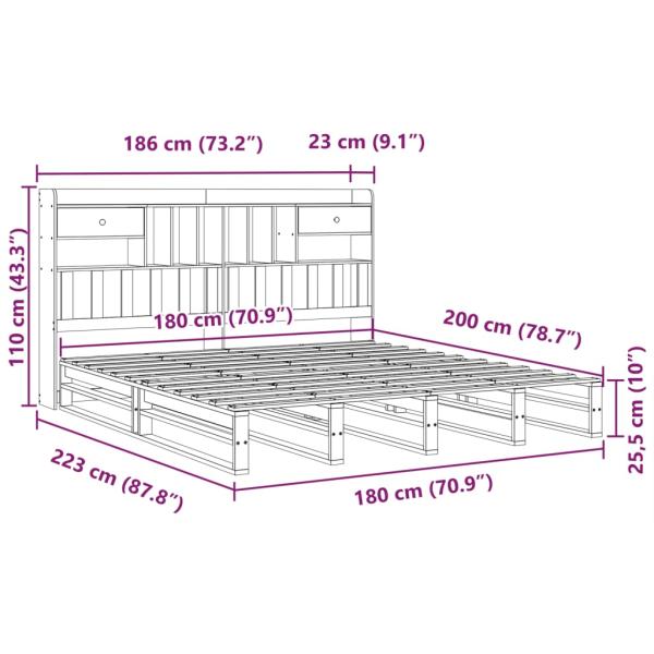 Massivholzbett mit Regal ohne Matratze Weiß 180x200 cm Kiefer