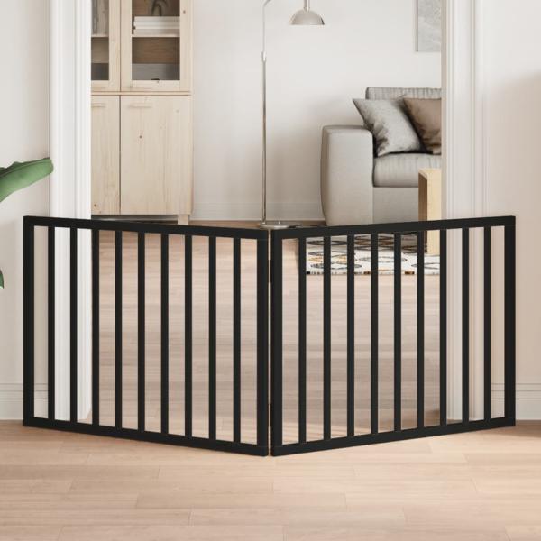 ARDEBO.de - 2-tlg. Hundetor Faltbar Schwarz 160 cm Pappelholz
