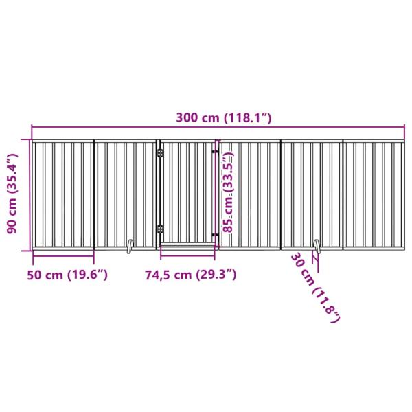6-tlg. Hundetor mit Tür Faltbar Braun 300 cm Pappelholz