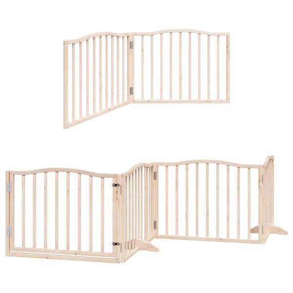 6-tlg. Hundetor mit Tür Faltbar 480 cm Pappelholz