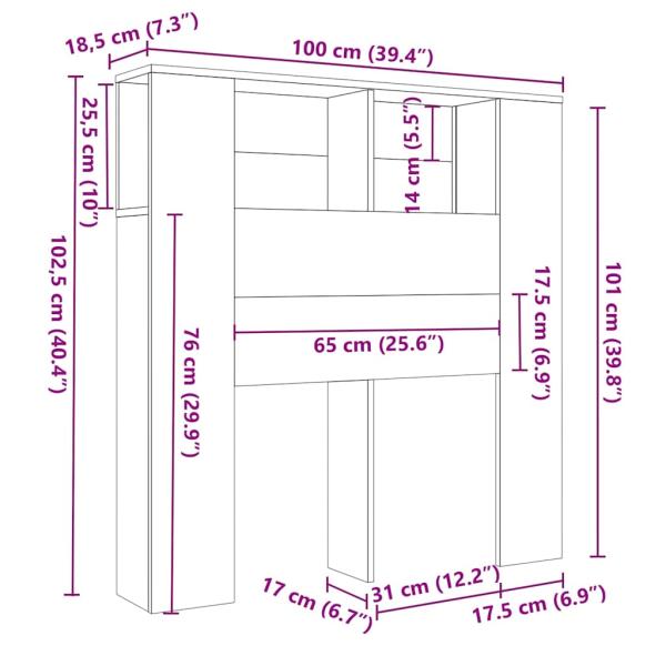 Kopfteil mit Ablagen Altholz-Optik 100x19x104,5cm Holzwerkstoff