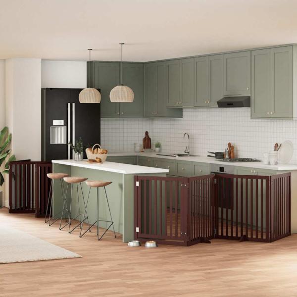 ARDEBO.de - 12-tlg. Hundetor mit Tür Faltbar Braun 960 cm Pappelholz