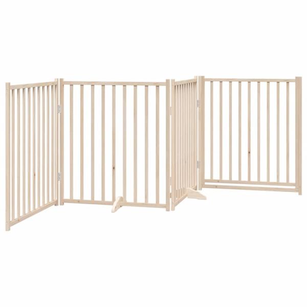 4-tlg. Hundetor mit Tür Faltbar 320 cm Massivholz Tanne