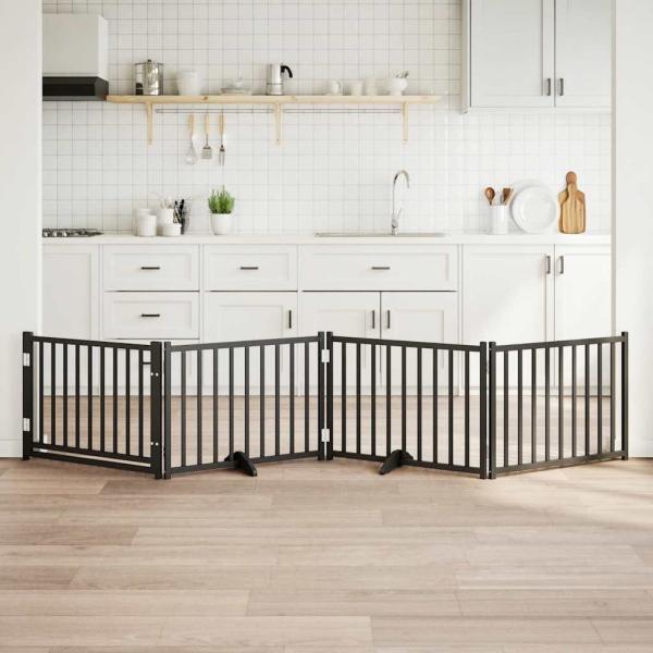ARDEBO.de - 4-tlg. Hundetor mit Tür Faltbar Schwarz 320 cm Massivholz Tanne