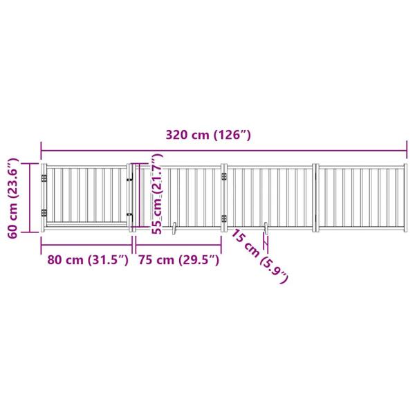 4-tlg. Hundetor mit Tür Faltbar Schwarz 320 cm Massivholz Tanne