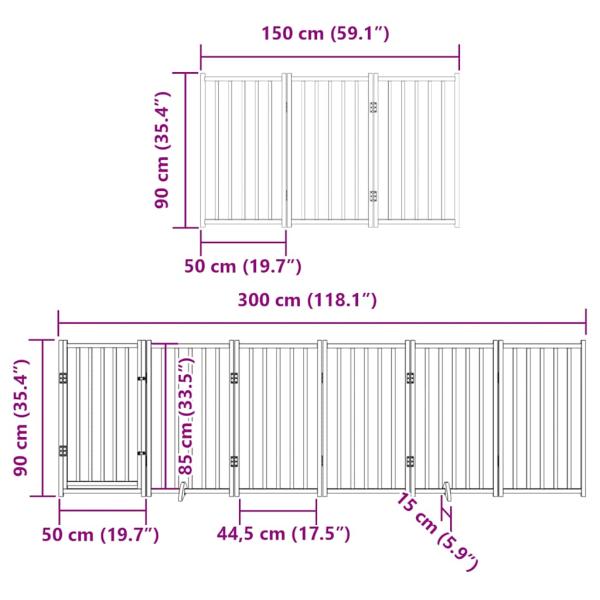 12-tlg. Hundetor mit Tür Faltbar Weiß 600 cm Pappelholz