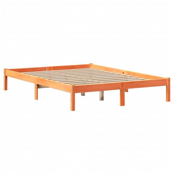 Massivholzbett mit Regal ohne Matratze Wachsbraun 135x190 cm