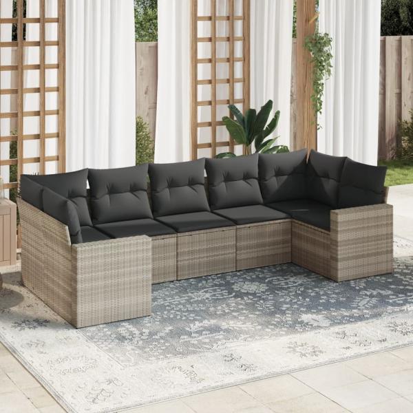 ARDEBO.de - 7-tlg. Garten-Sofagarnitur mit Kissen Hellgrau Poly Rattan