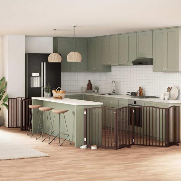 ARDEBO.de - 12-tlg. Hundetor mit Tür Faltbar Braun 960 cm Pappelholz