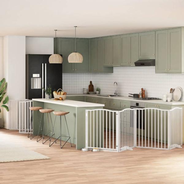 ARDEBO.de - 10-tlg. Hundetor mit Tür Faltbar Weiß 800 cm Pappelholz