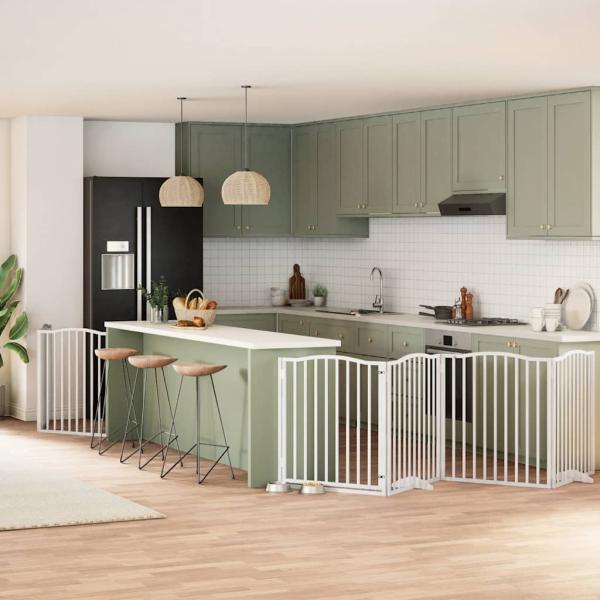 ARDEBO.de - 6-tlg. Hundetor mit Tür Faltbar Weiß 480 cm Pappelholz