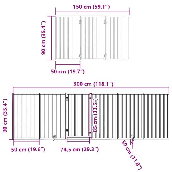 15-tlg. Hundetor mit Tür Faltbar Braun 750 cm Pappelholz