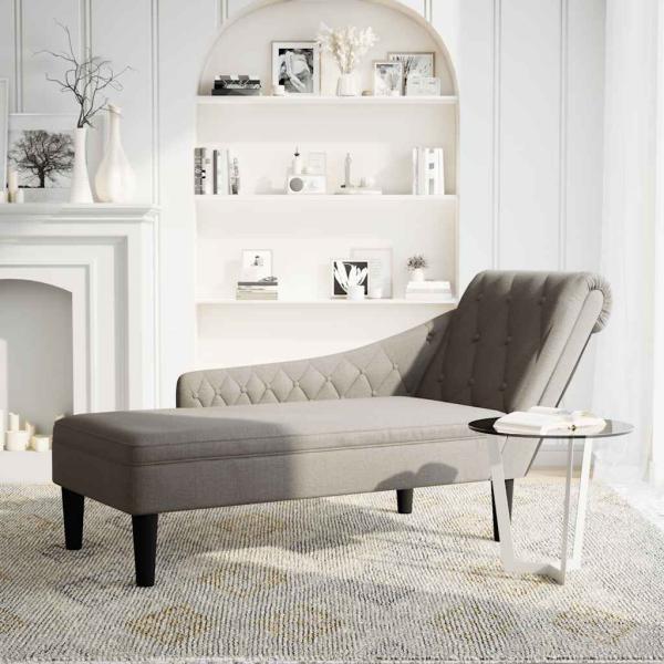 Chaiselongue mit Kissen und Rechter Armlehne Taupe Stoff