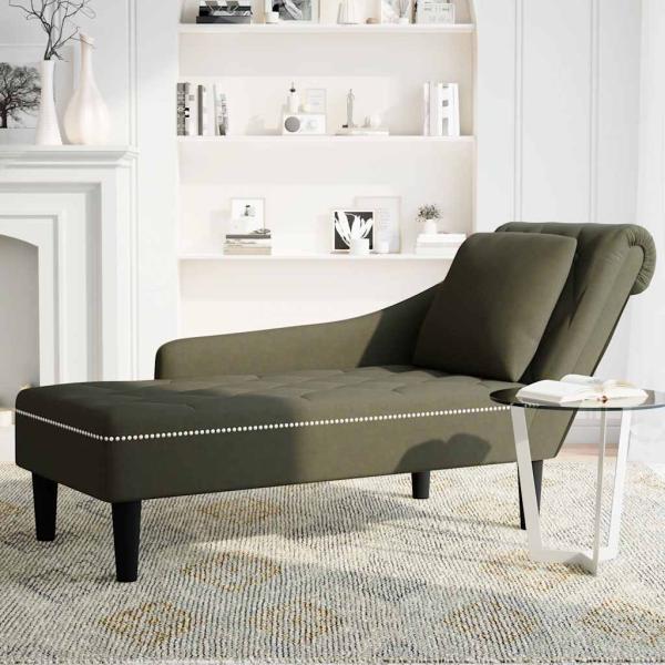 Chaiselongue mit Kissen & Rechter Armlehne Armeegrün Kunstleder