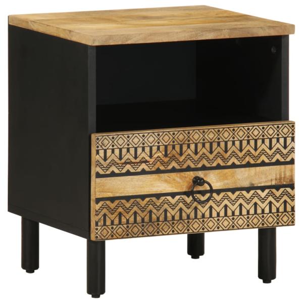 ARDEBO.de - Nachttisch Schwarz 40x33x46 cm Raues Mangoholz