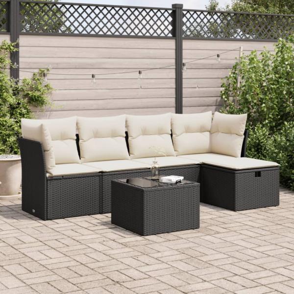 ARDEBO.de - 6-tlg. Garten-Sofagarnitur mit Kissen Schwarz Poly Rattan