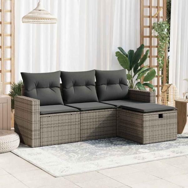 ARDEBO.de - 4-tlg. Garten-Sofagarnitur mit Kissen Grau Poly Rattan